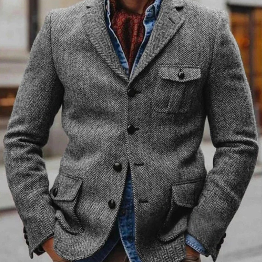 The Essen Men’s Herringbone Single Breasted Tweed Blazer