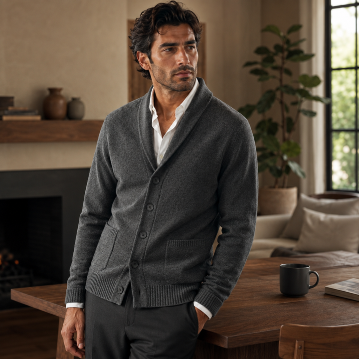 The Serravalle Men’s Button Up Knit Cashmere Shawl Collar Cardigan