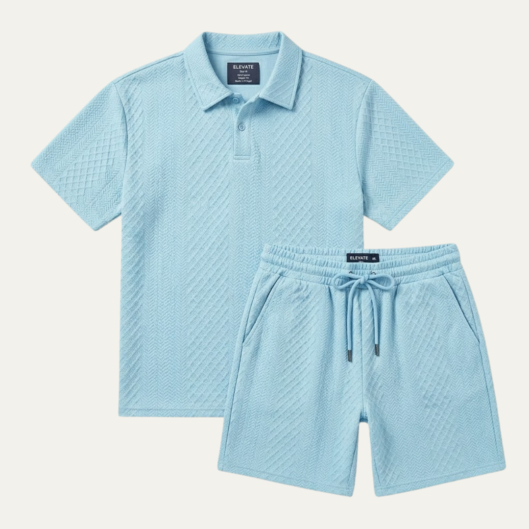 The Surrey Men’s Summer Jacquard Polo & Shorts Set – Lightweight Beach Outfit