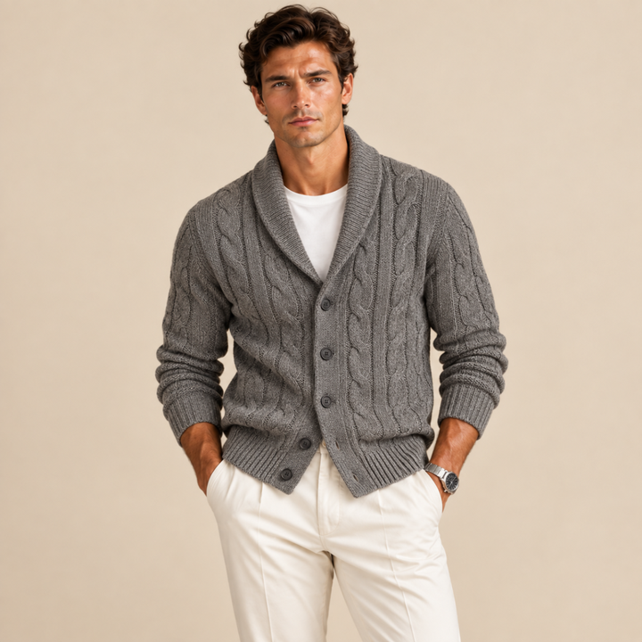 The Rome Men’s Casual Button Up Cable Knit Shawl Collar Cardigan