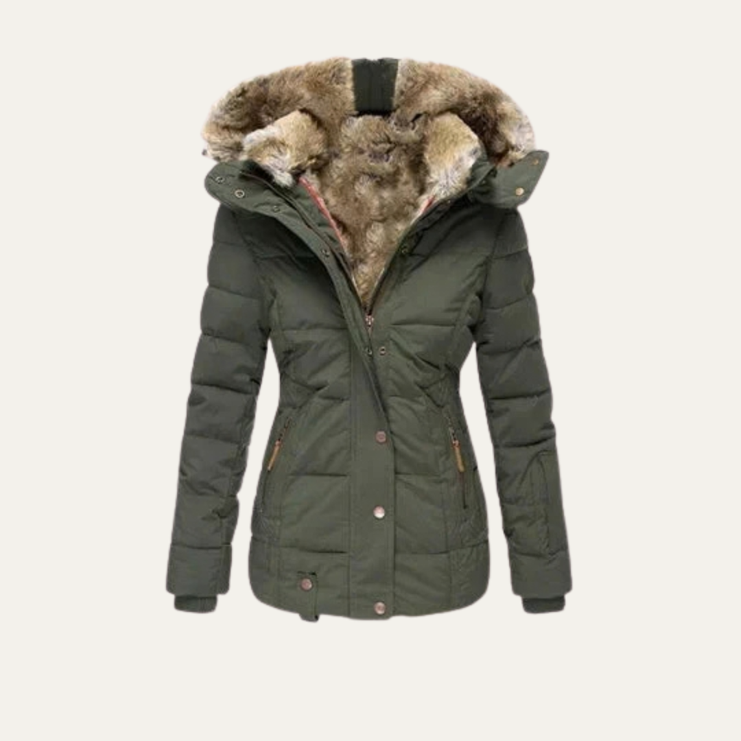 Women's Faux Fur Hooded Winter Jacket – Warm Quilted Puffer Coat