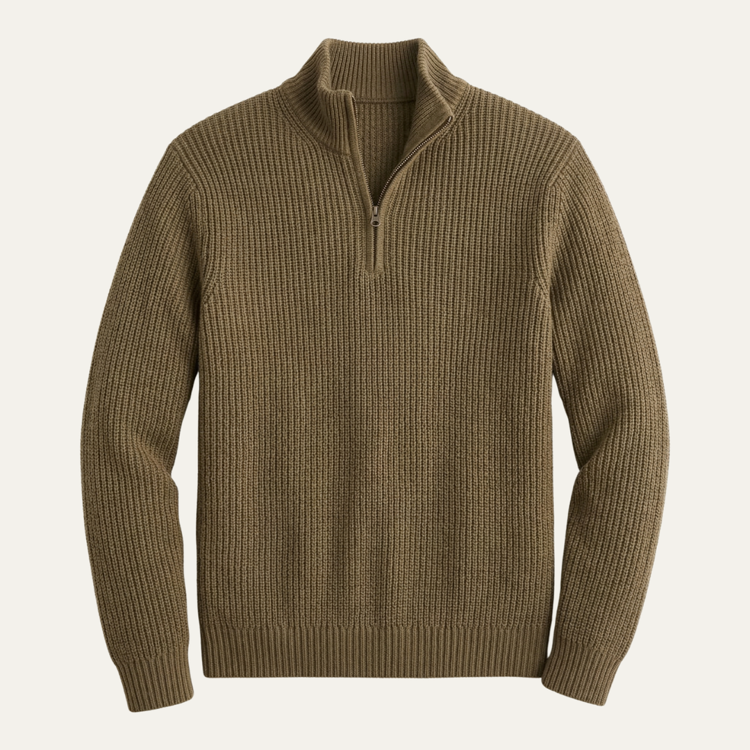 The Brighton Men's Merino Wool Sweater - Half Zip Knitted Pullover