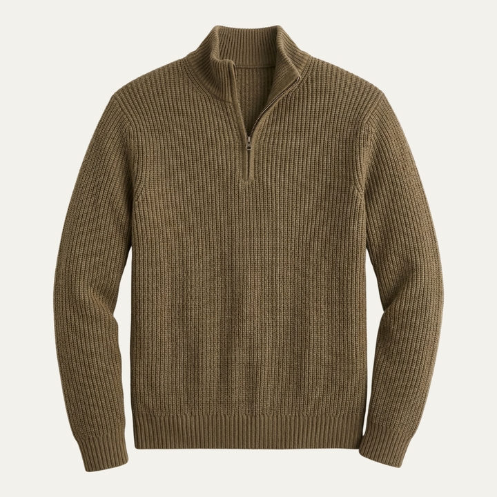 The Brighton Men's Merino Wool Sweater - Half Zip Knitted Pullover