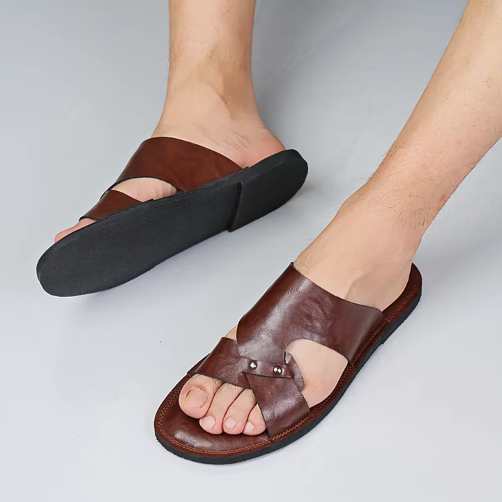 The Greenwich Men’s Leather Comfort Slide Sandals