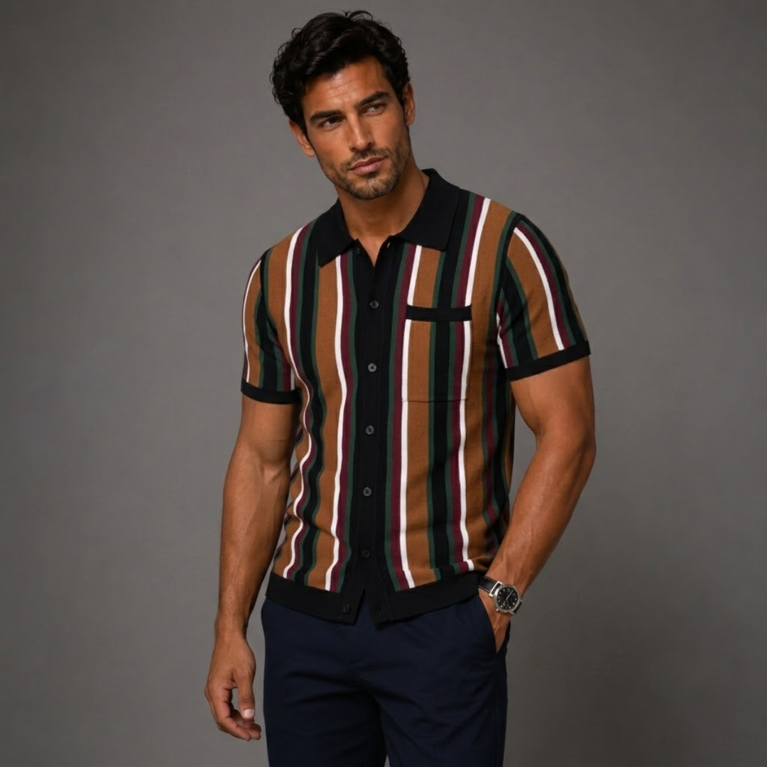 The San Gimignano Men’s Retro Striped Knit Trendy Polo Shirt