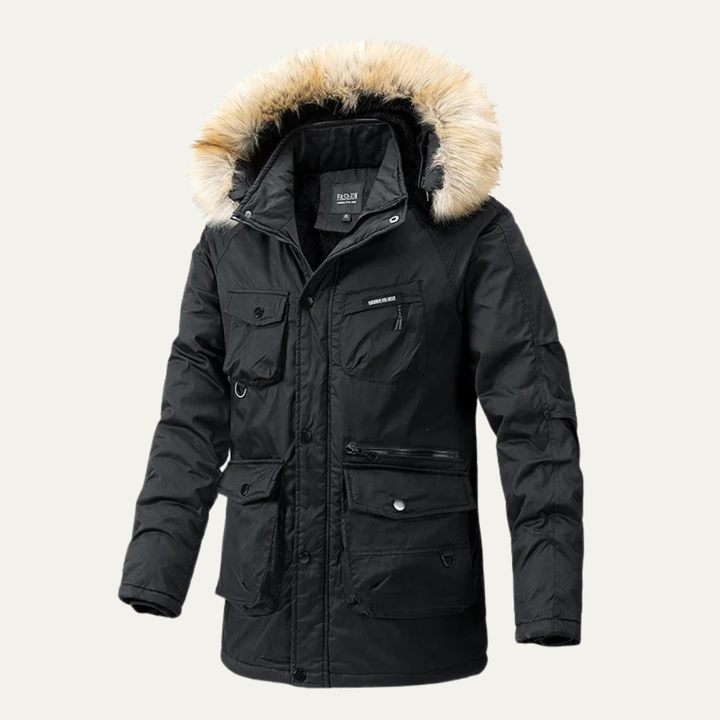 The Sassari Men's Outdoor Hooded Long Down Jacket with Multip Pocket