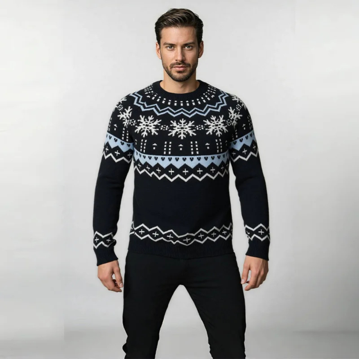 The Westfield Men’s Round Neck Warm Snowflake Knit Christmas Sweater