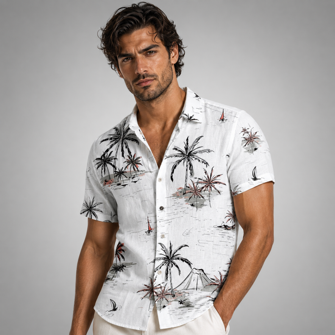 The Willowrun Men’s Classic Tropical Coconut Print Hawaiian Beach Shirt