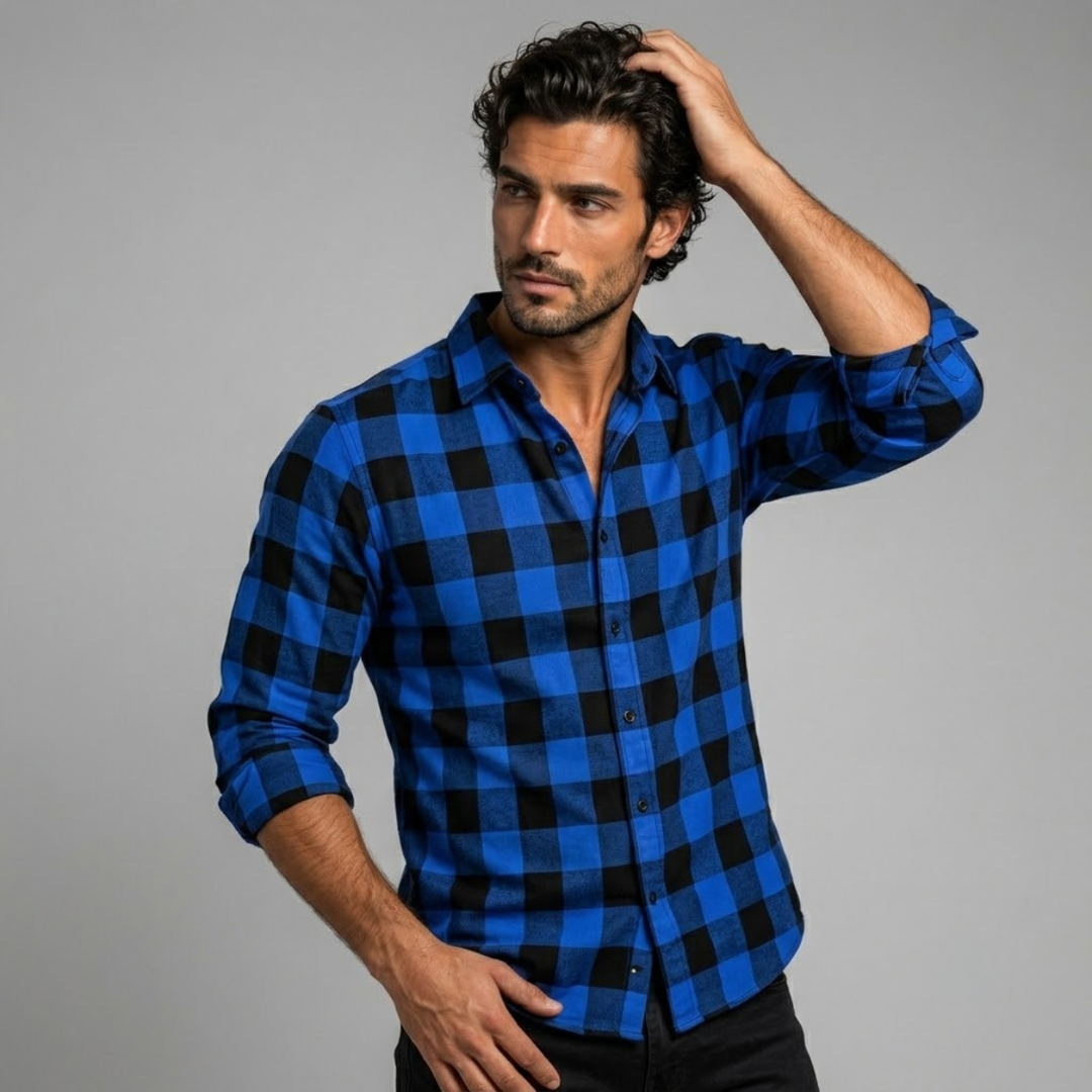 The Como Lago Men’s Casual Plaid Button-Up Shirt