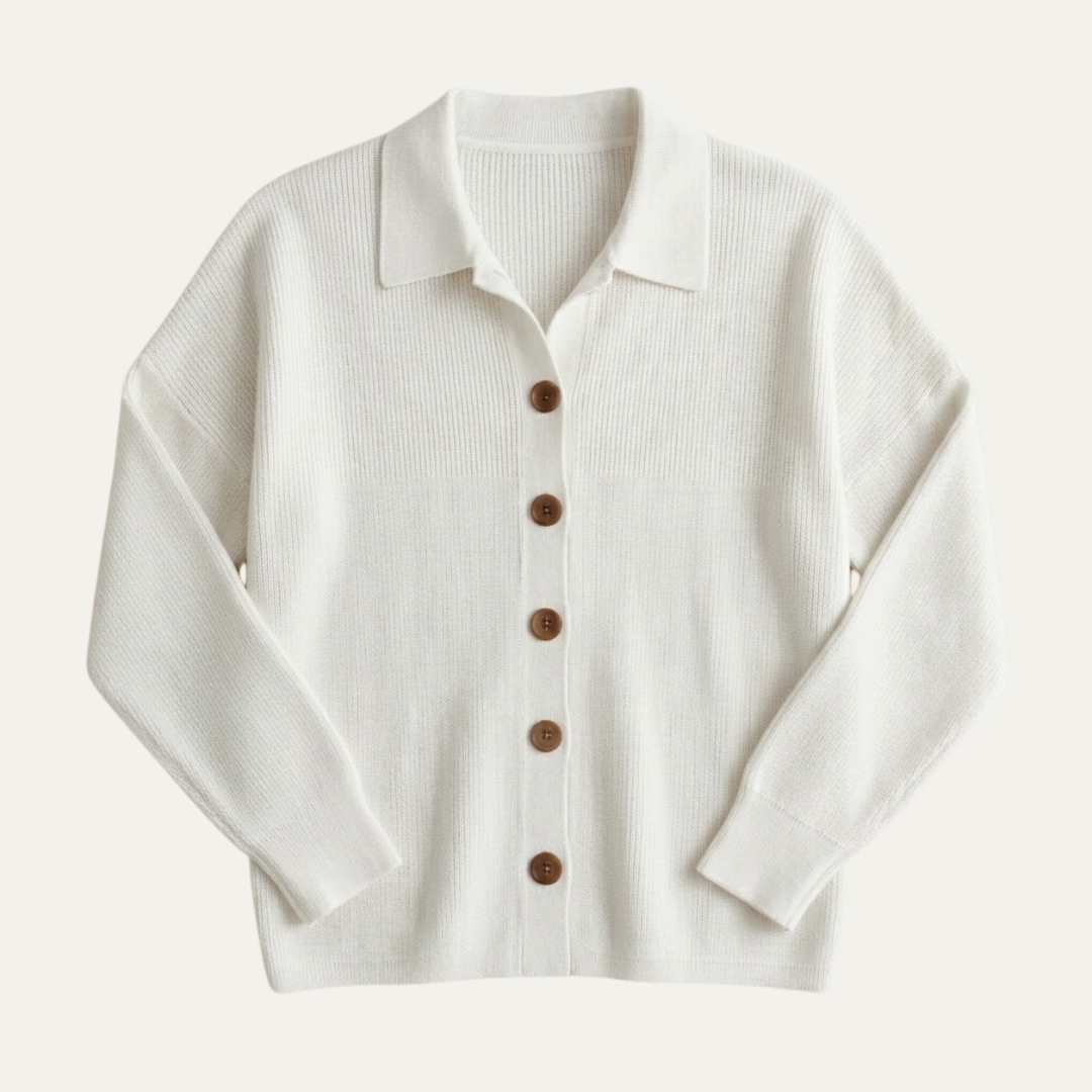 Women's V Neck Cardigan with Collared Neckline