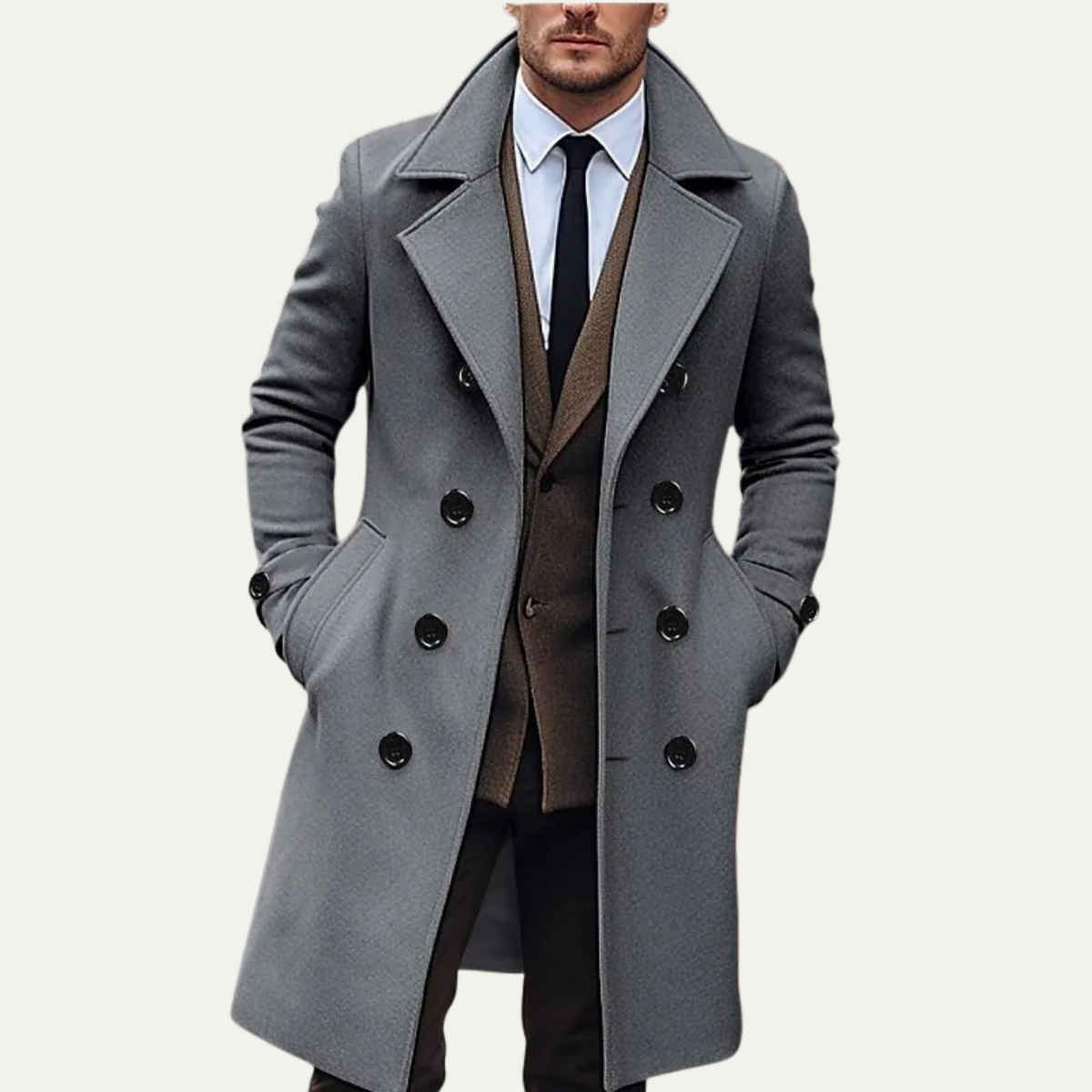 The Otranto Men’s Double Breasted Long Wool Trench Coat