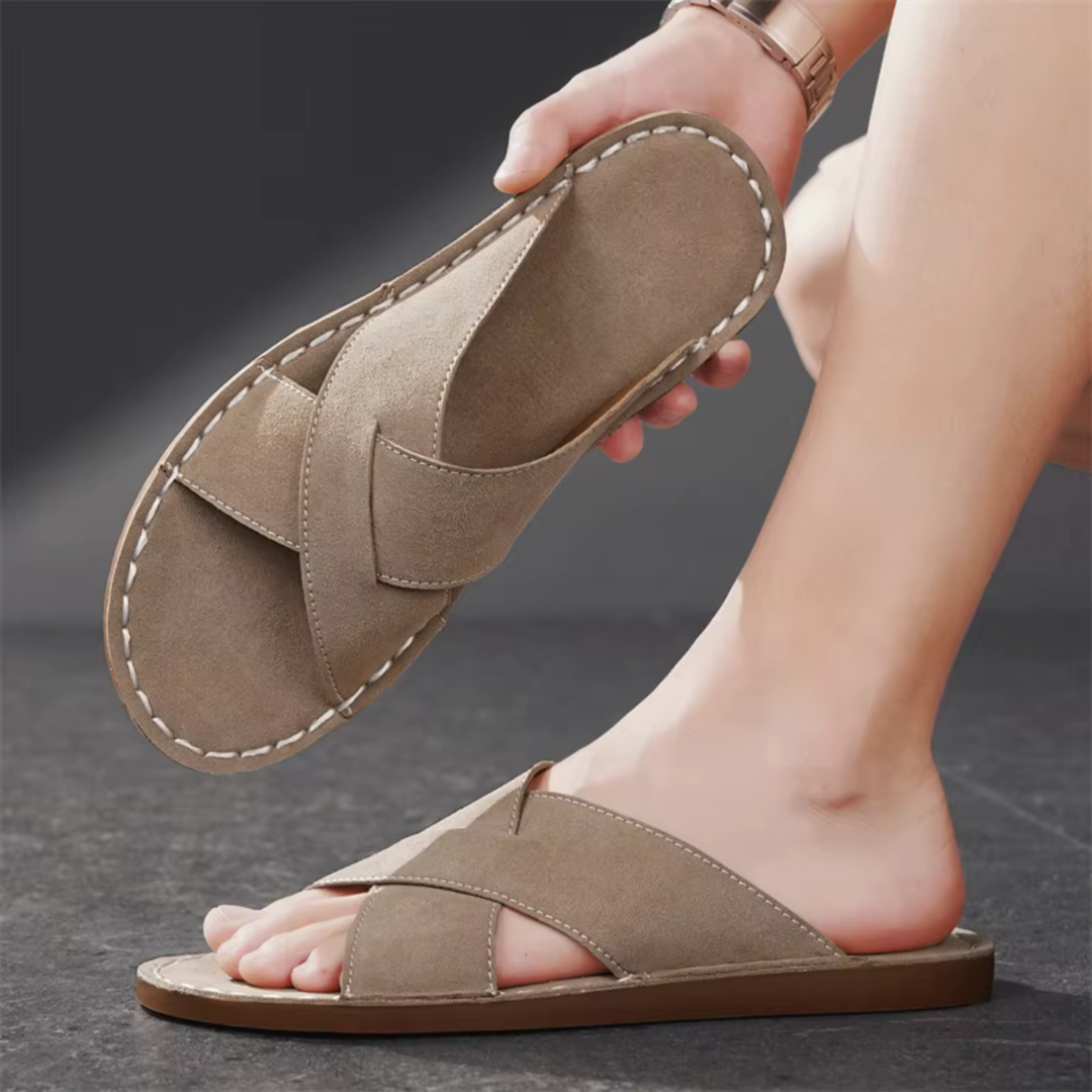 The Hudson Men’s Cross Strap Slide Sandals