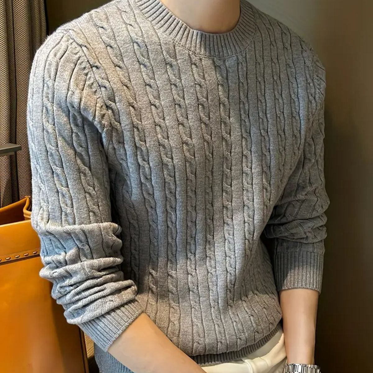 The Versailles Cashmere Merino Wool Knit Sweater for Men - Grey