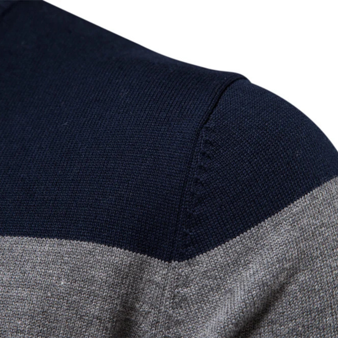 The Terracina Men’s Patchwork Zip Mock Neck Sweater