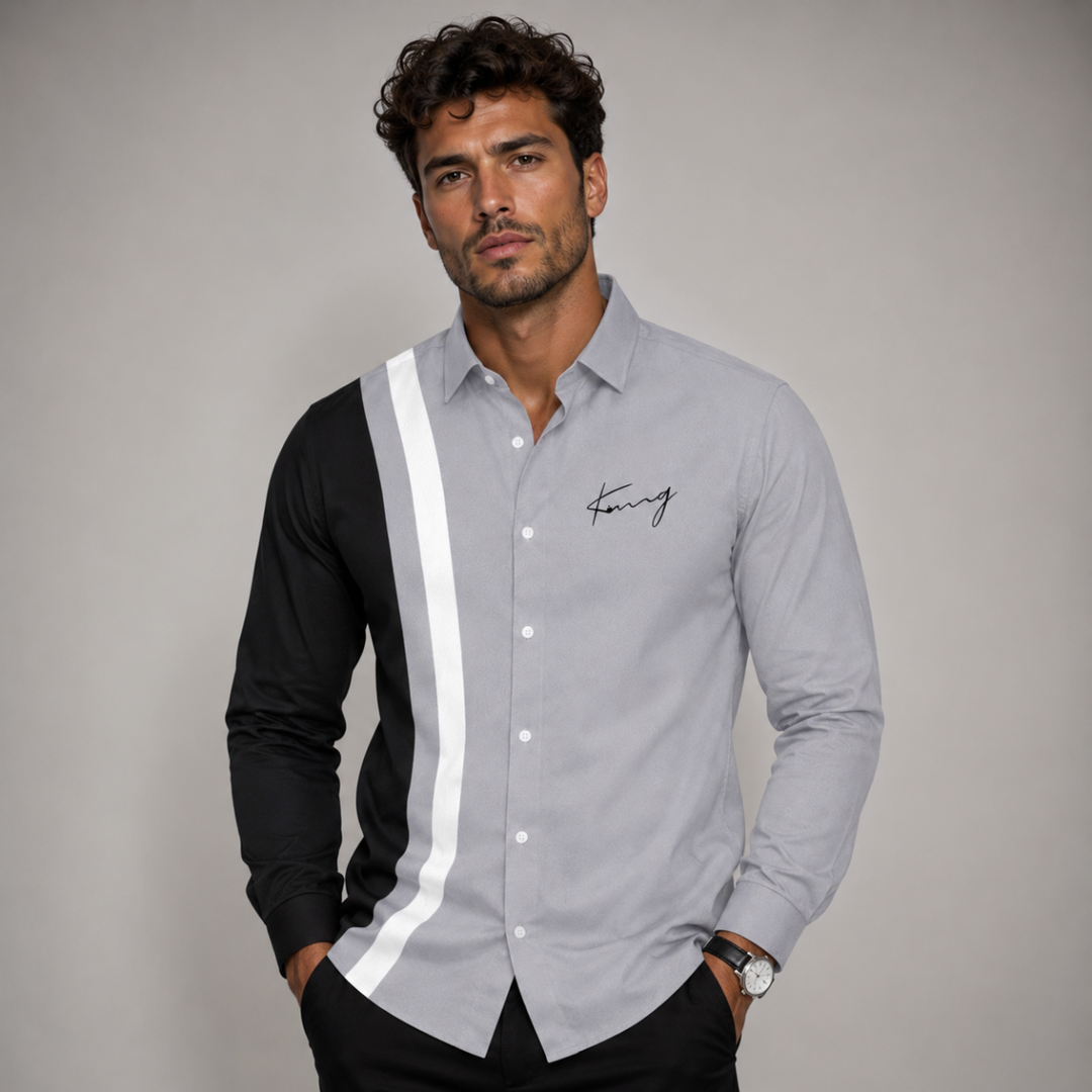 The Manarola Men’s Casual Color Block Striped Dress Shirt