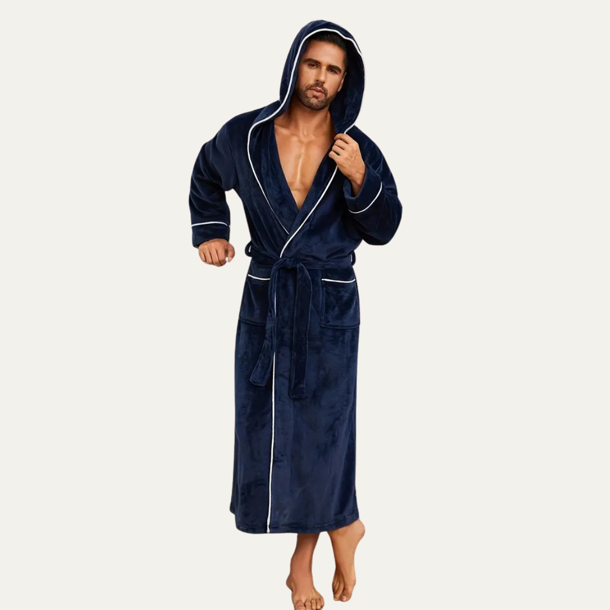 The Kenilworth Men's Hooded Fleece Long Bathrobe with Belt