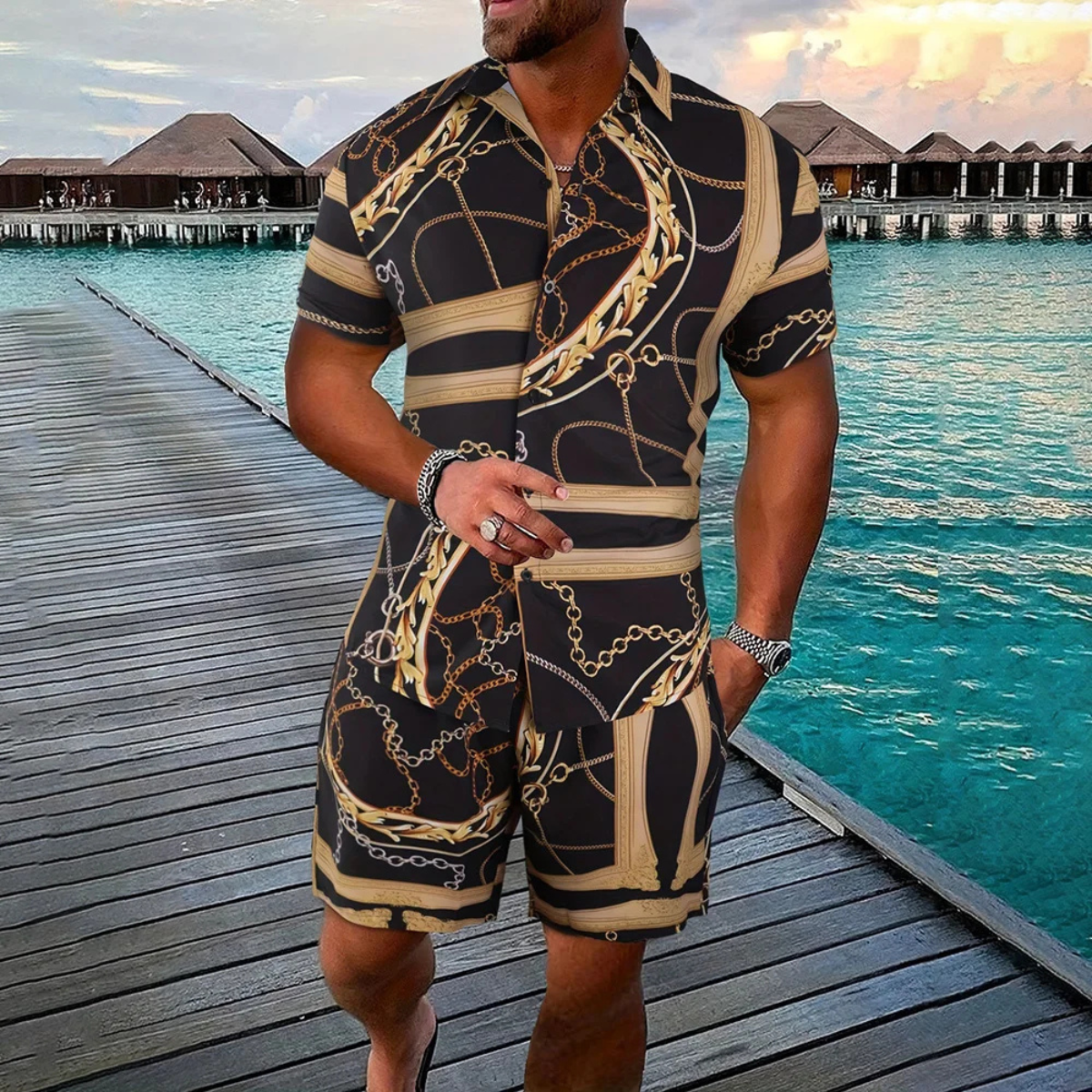 The Brooklawn Men’s Vintage Print Set – Shirt & Short