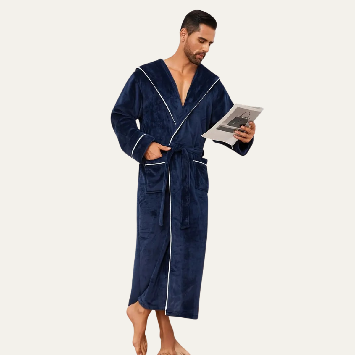 The Kenilworth Men's Hooded Fleece Long Bathrobe with Belt