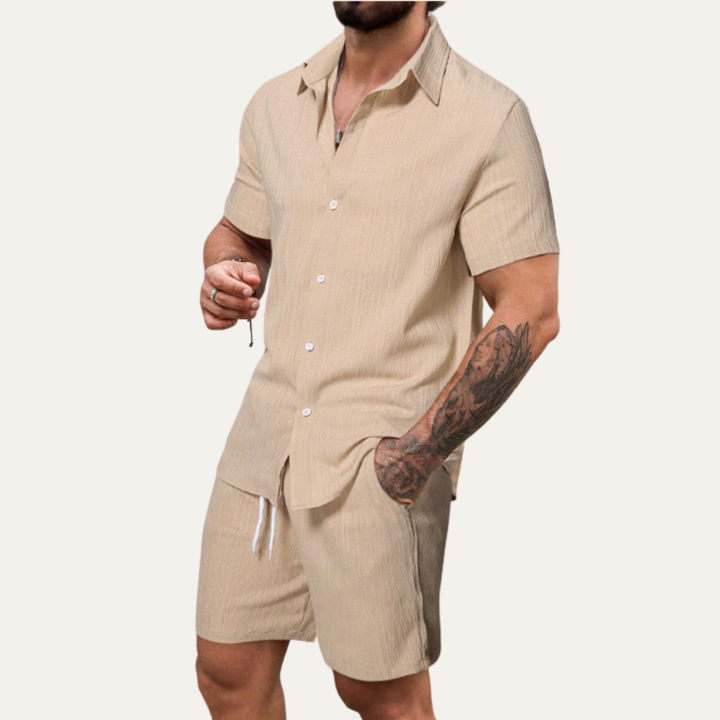 The Hillcrest Park Men’s Casual Co Ord Set – Button Up Shirt & Drawstring Shorts