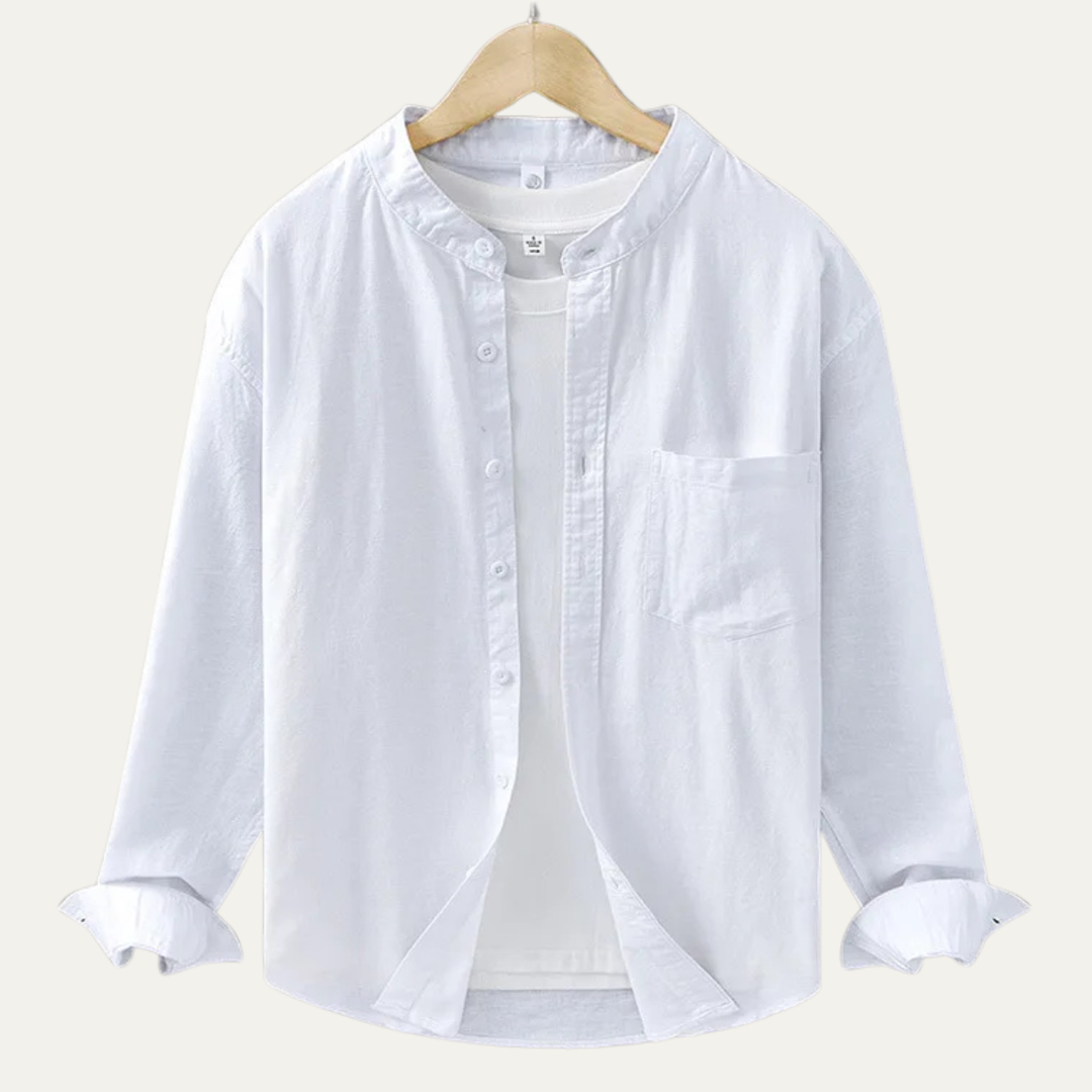 The Ashmont Ridge Men’s Loose Fit Cotton Linen Mandarin Collar Shirt