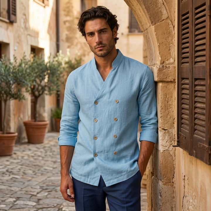 The Coventry Men’s Vintage Double Breasted Cotton Linen Shirt
