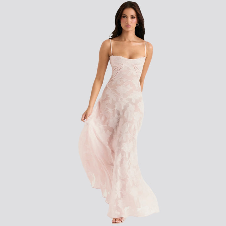 Women's Satin Maxi Dress with Corset Bodice