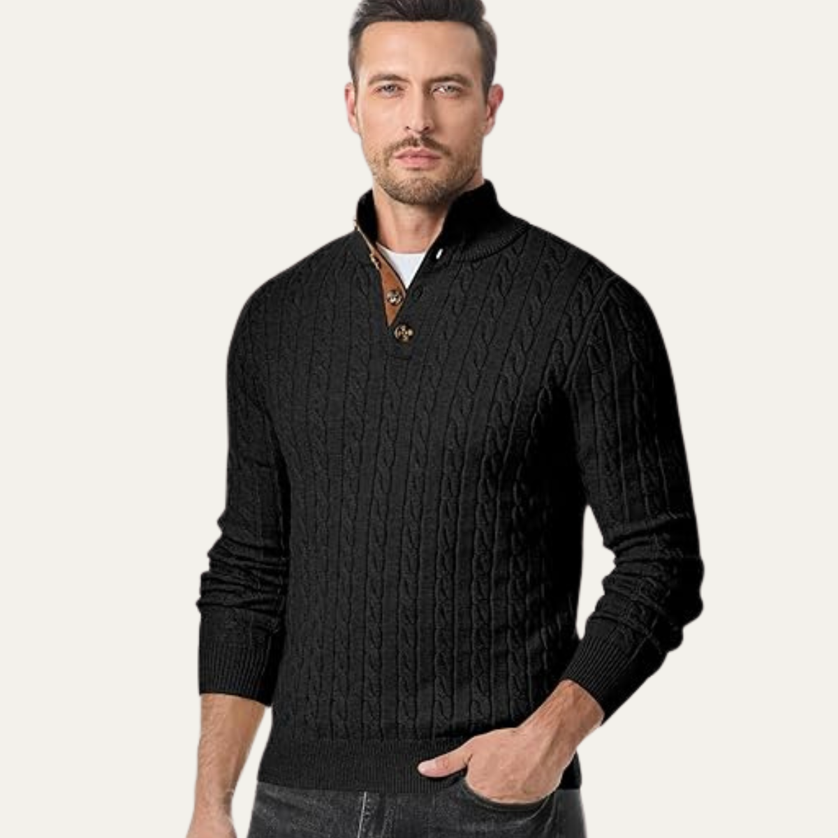 The Stamford Men's Cable Knit Collar Stand Sweater