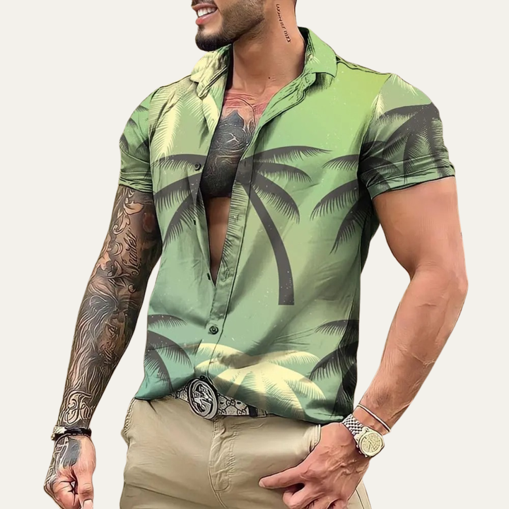 The Silverfield Men’s Lightweight Tropical Coconut Print Hawaiian Beach Shirt