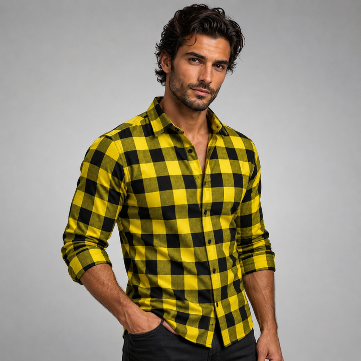 The Como Lago Men’s Casual Plaid Button-Up Shirt