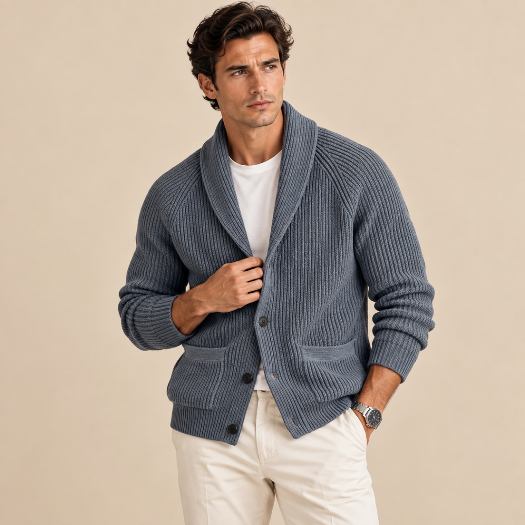 The Rome Men’s Casual Button Up Cable Knit Shawl Collar Cardigan
