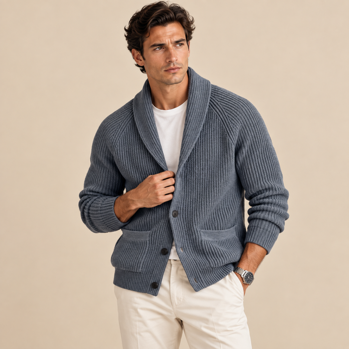 The Rome Men’s Casual Button Up Cable Knit Shawl Collar Cardigan