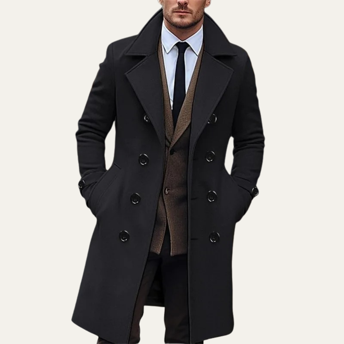 The Otranto Men’s Double Breasted Long Wool Trench Coat