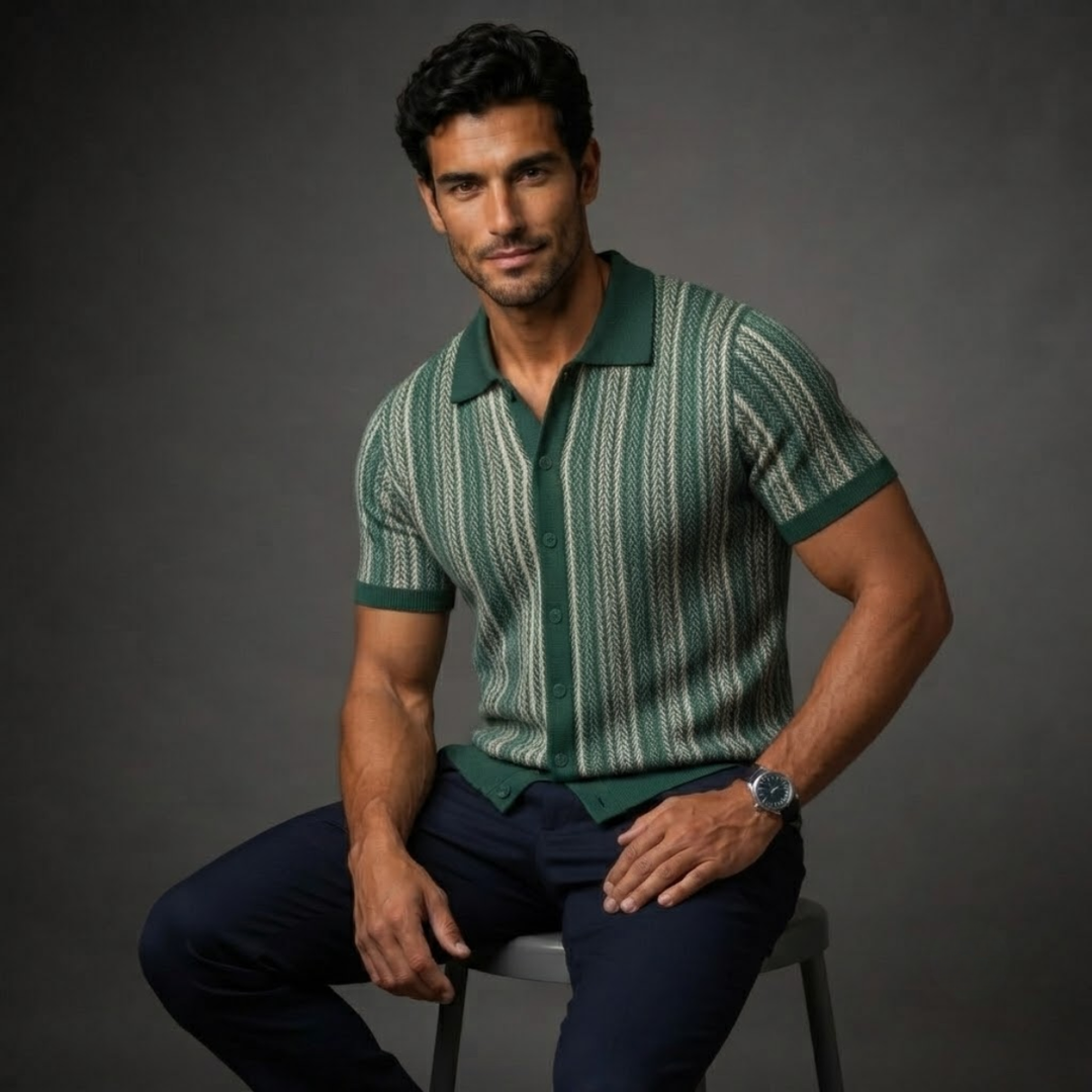 The Montalcino Men’s Retro Striped Knit Lightweight Polo Shirt