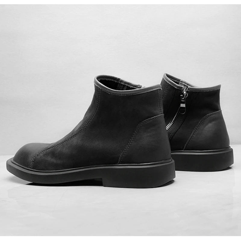 The Bari Men's Warm Plush Zip Up Leather Ankle Boots