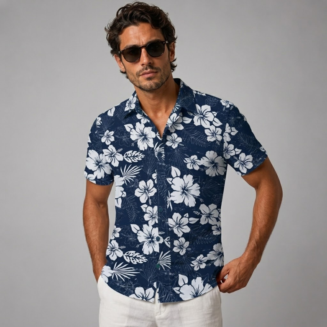 The Brookland Men’s Tropical Coconut Print Hawaiian Casual Shirt