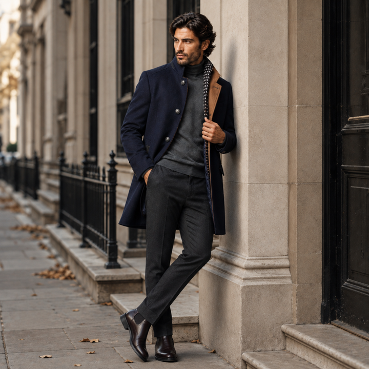 The Brookstone Men’s Elegant Classic Wool Coat with Quilted Lining