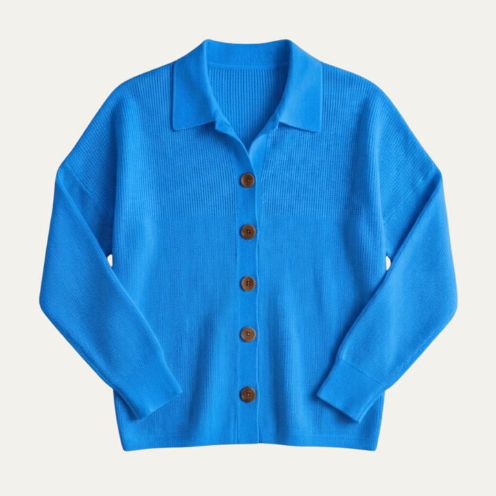 Women's V Neck Cardigan with Collared Neckline