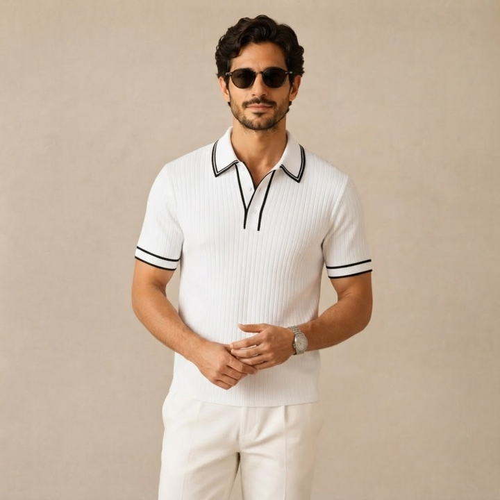 The Moscova Men’s Ribbed Knit Business Polo Shirt
