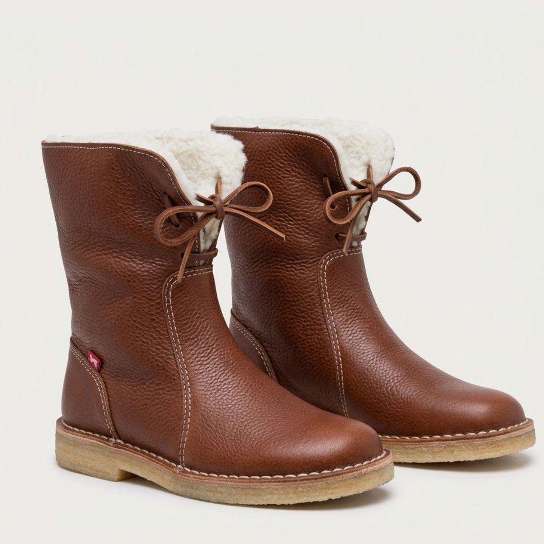Women's Black Leather Waterproof Winter Boots