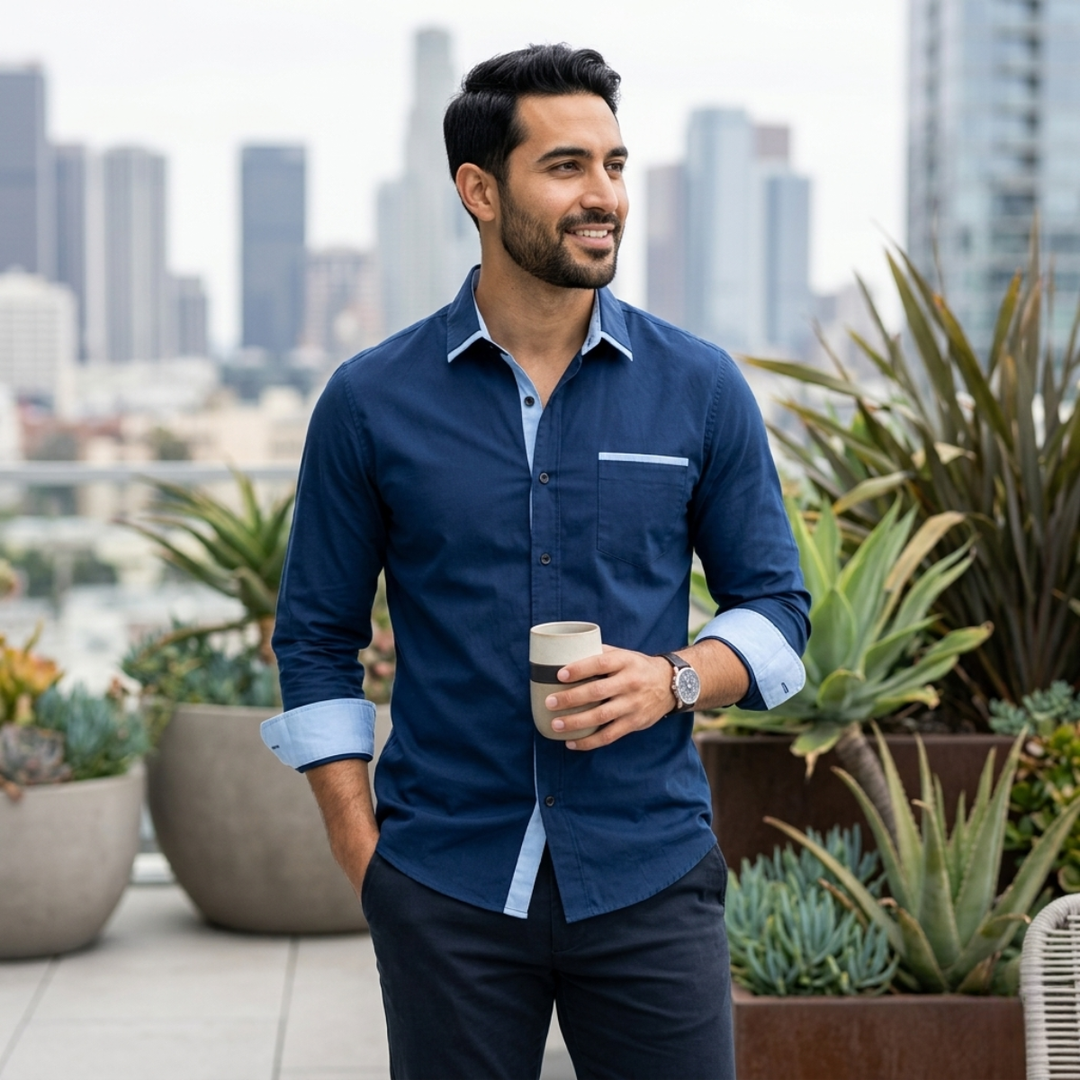 The Vercelli Men’s Casual Contrast Trim Button Up Shirt