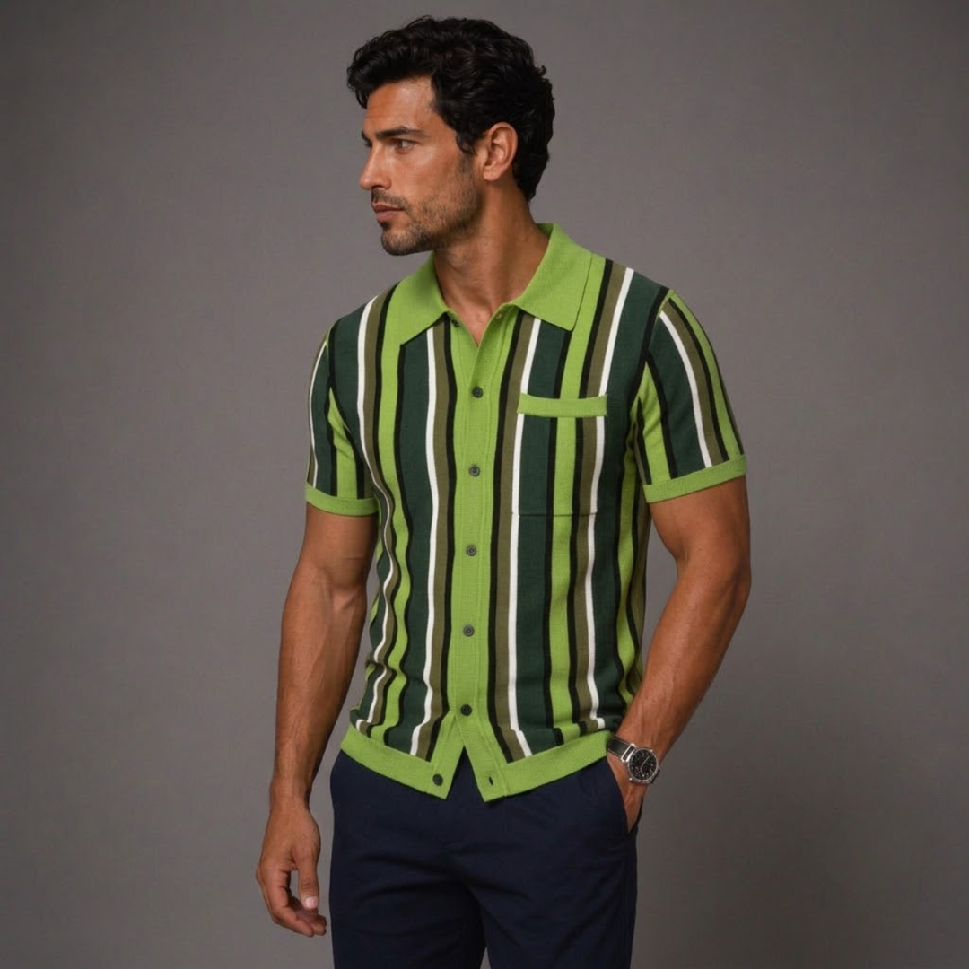 The San Gimignano Men’s Retro Striped Knit Trendy Polo Shirt