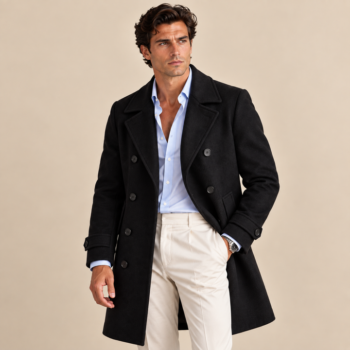 The Otranto Men’s Double Breasted Long Wool Trench Coat