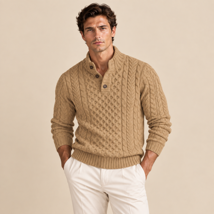 The Brighton Men’s Chunky Button Neck Knit Cable Sweater