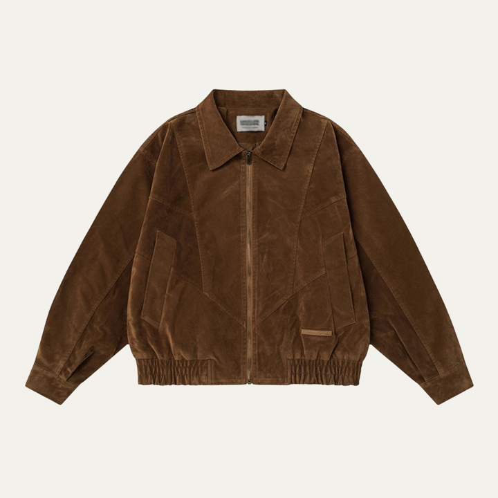 The Caldaro Men’s Retro Zip Up Suede Bomber Jacket