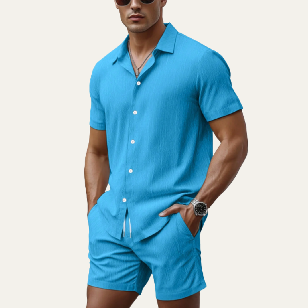 The Hillcrest Park Men’s Casual Co Ord Set – Button Up Shirt & Drawstring Shorts