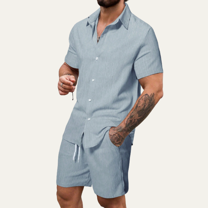 The Hillcrest Park Men’s Casual Co Ord Set – Button Up Shirt & Drawstring Shorts