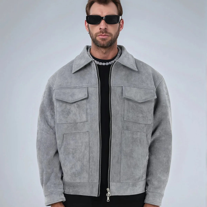 The Willowford Men's Stylish Casual Zip Up Biker Suede Jacket