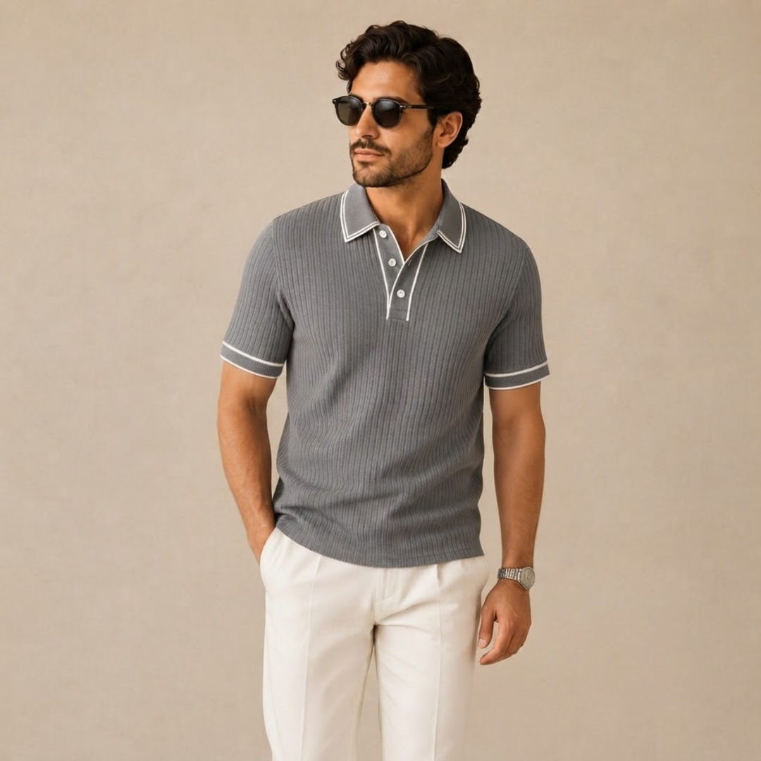 The Moscova Men’s Ribbed Knit Business Polo Shirt