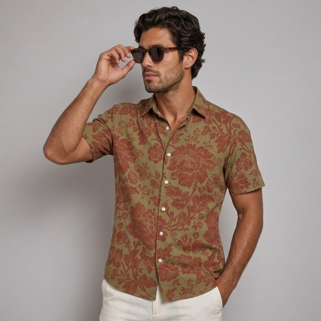 The Pinebrook Hill Men’s Tropical Coconut Print Hawaiian Beach Shirt