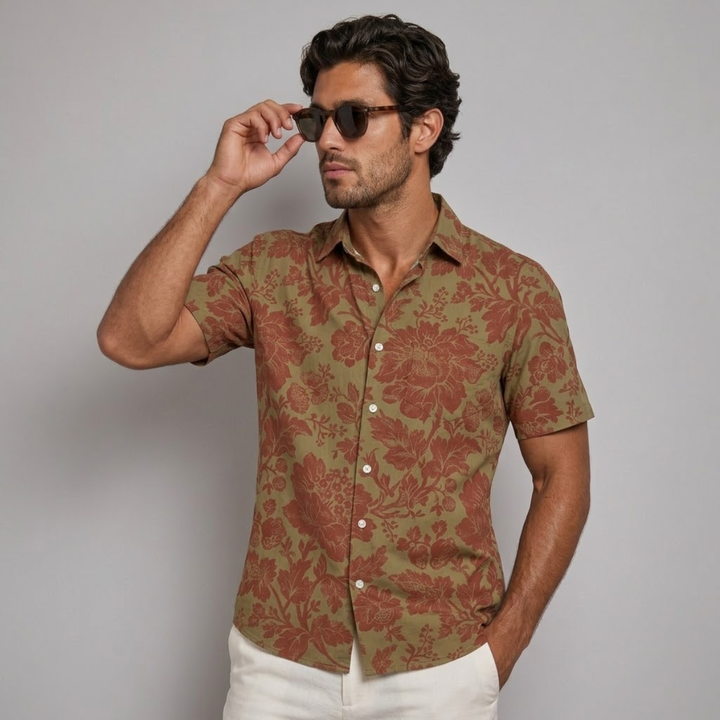 The Pinebrook Hill Men’s Tropical Coconut Print Hawaiian Beach Shirt